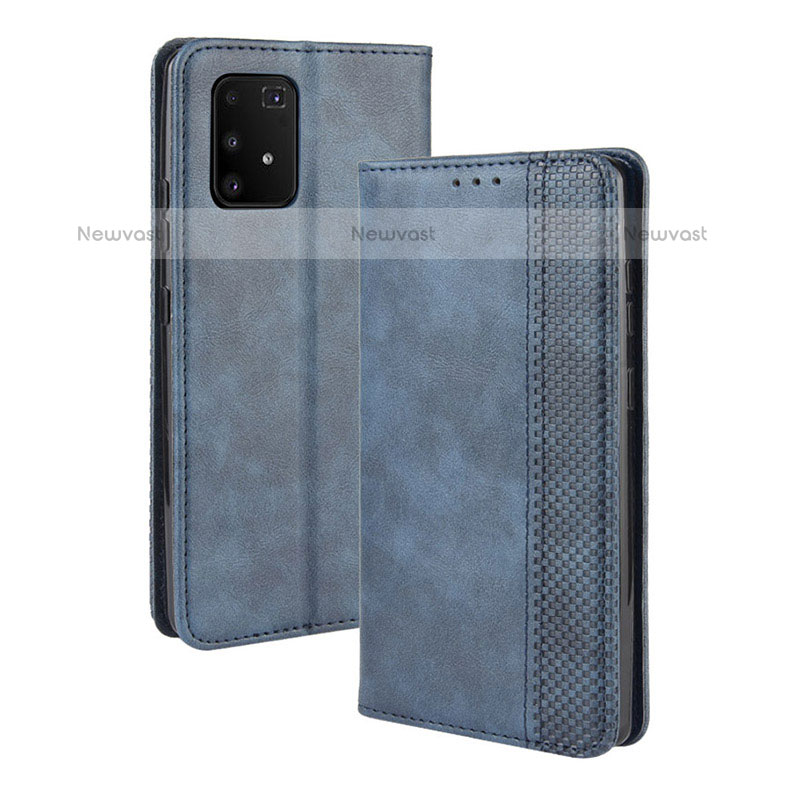 Leather Case Stands Flip Cover Holder BY4 for Samsung Galaxy M80S Blue