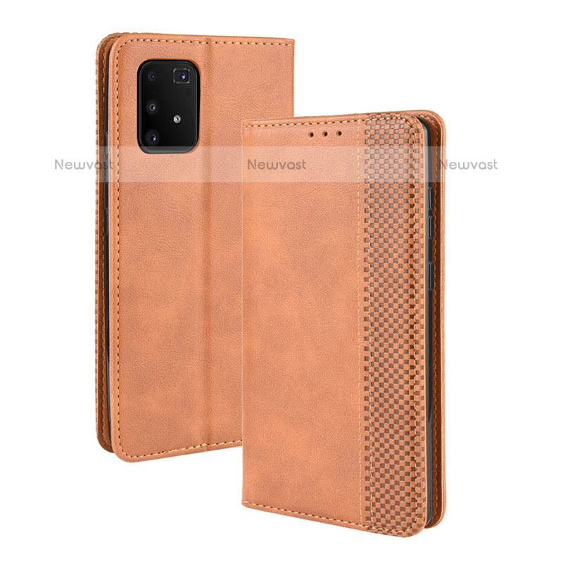 Leather Case Stands Flip Cover Holder BY4 for Samsung Galaxy M80S Brown