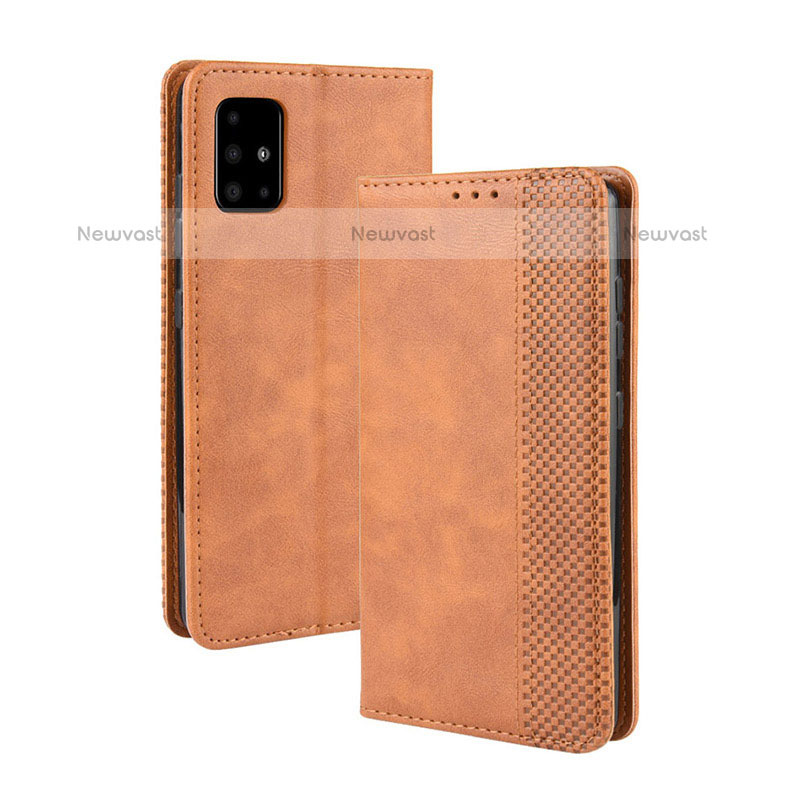 Leather Case Stands Flip Cover Holder BY4 for Samsung Galaxy S20 5G Brown