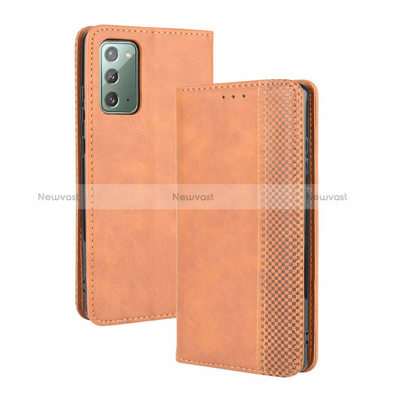 Leather Case Stands Flip Cover Holder BY4 for Samsung Galaxy S20 FE 4G Brown