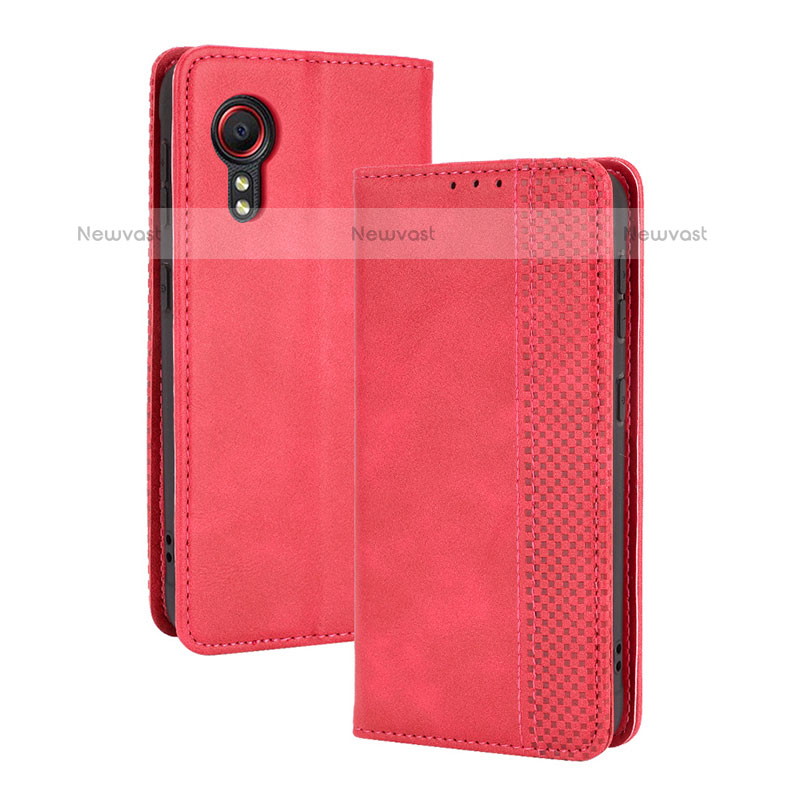 Leather Case Stands Flip Cover Holder BY4 for Samsung Galaxy XCover 5 SM-G525F Red