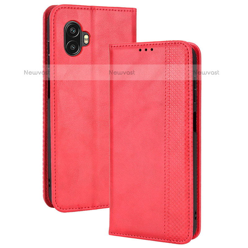 Leather Case Stands Flip Cover Holder BY4 for Samsung Galaxy XCover 6 Pro 5G Red