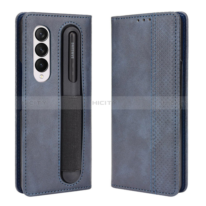 Leather Case Stands Flip Cover Holder BY4 for Samsung Galaxy Z Fold4 5G Blue