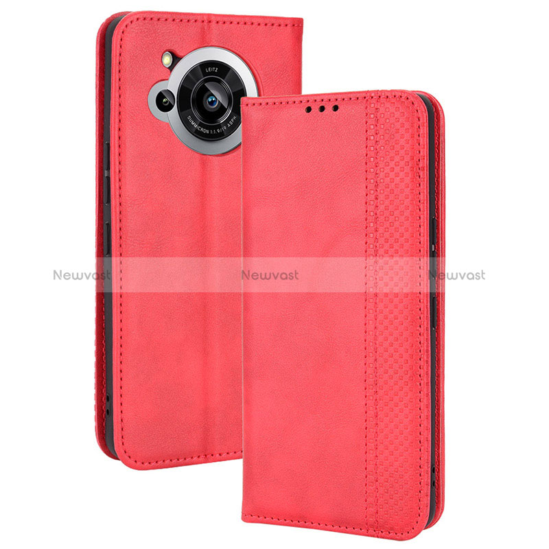 Leather Case Stands Flip Cover Holder BY4 for Sharp Aquos R7 Red