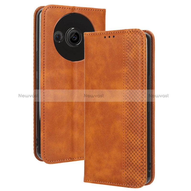 Leather Case Stands Flip Cover Holder BY4 for Sharp Aquos R8 Pro Brown