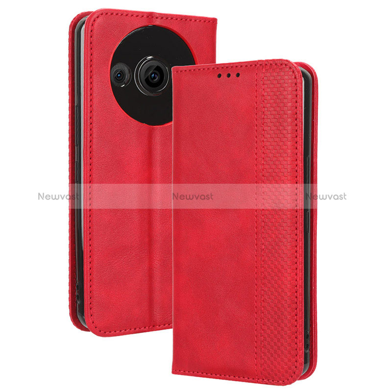 Leather Case Stands Flip Cover Holder BY4 for Sharp Aquos R8 Pro Red