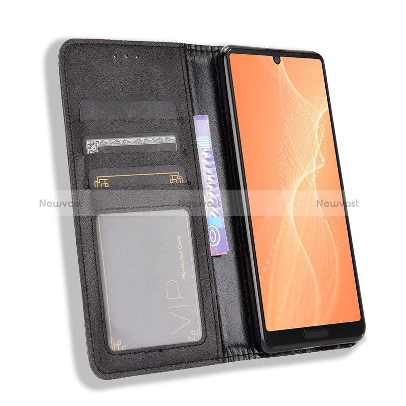 Leather Case Stands Flip Cover Holder BY4 for Sharp Aquos Sense4 Lite