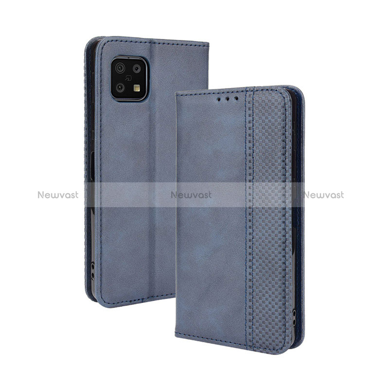 Leather Case Stands Flip Cover Holder BY4 for Sharp Aquos Sense6 Blue