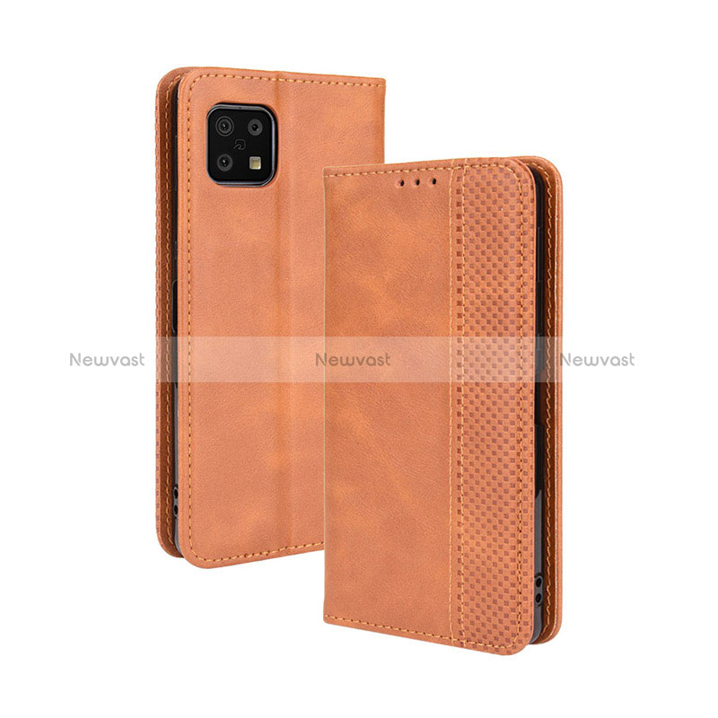 Leather Case Stands Flip Cover Holder BY4 for Sharp Aquos Sense6 Brown