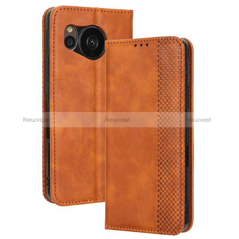 Leather Case Stands Flip Cover Holder BY4 for Sharp Aquos Sense7 Plus Brown