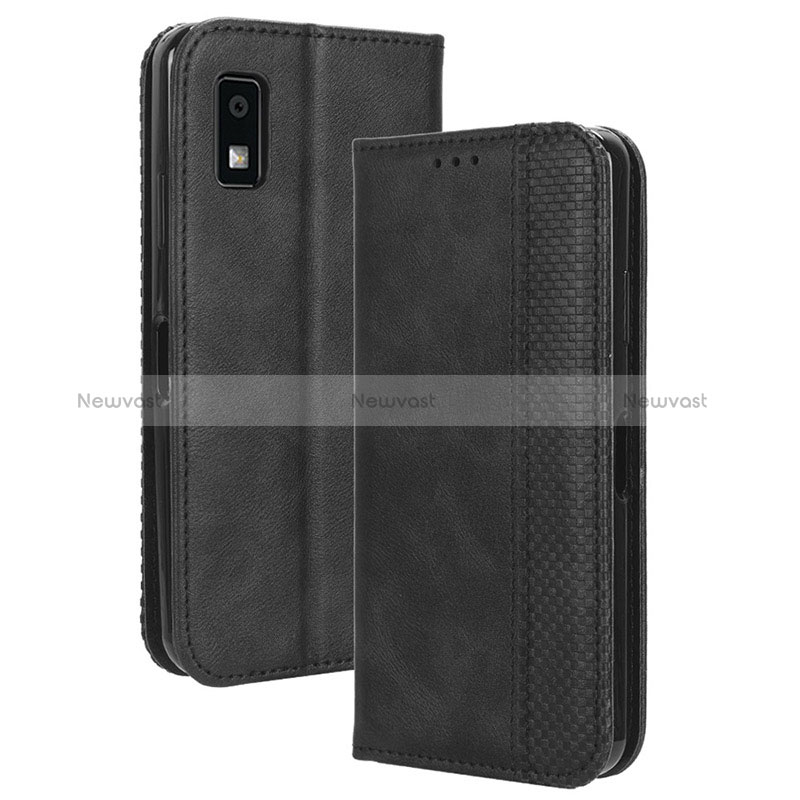 Leather Case Stands Flip Cover Holder BY4 for Sharp Aquos wish3 Black