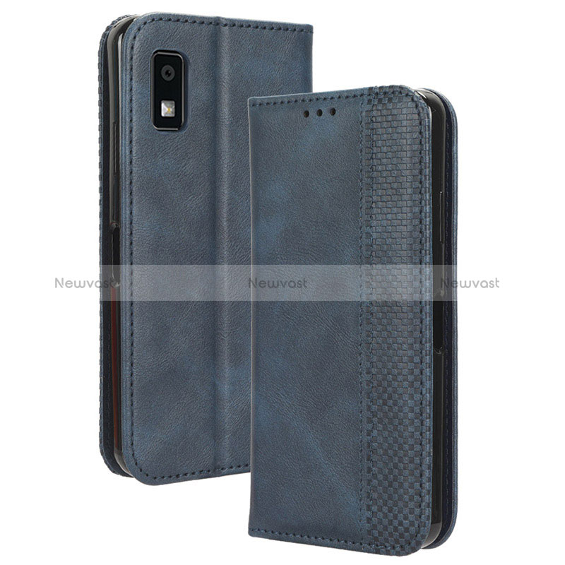 Leather Case Stands Flip Cover Holder BY4 for Sharp Aquos wish3 Blue