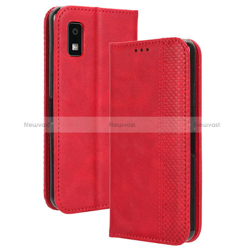 Leather Case Stands Flip Cover Holder BY4 for Sharp Aquos wish3 Red