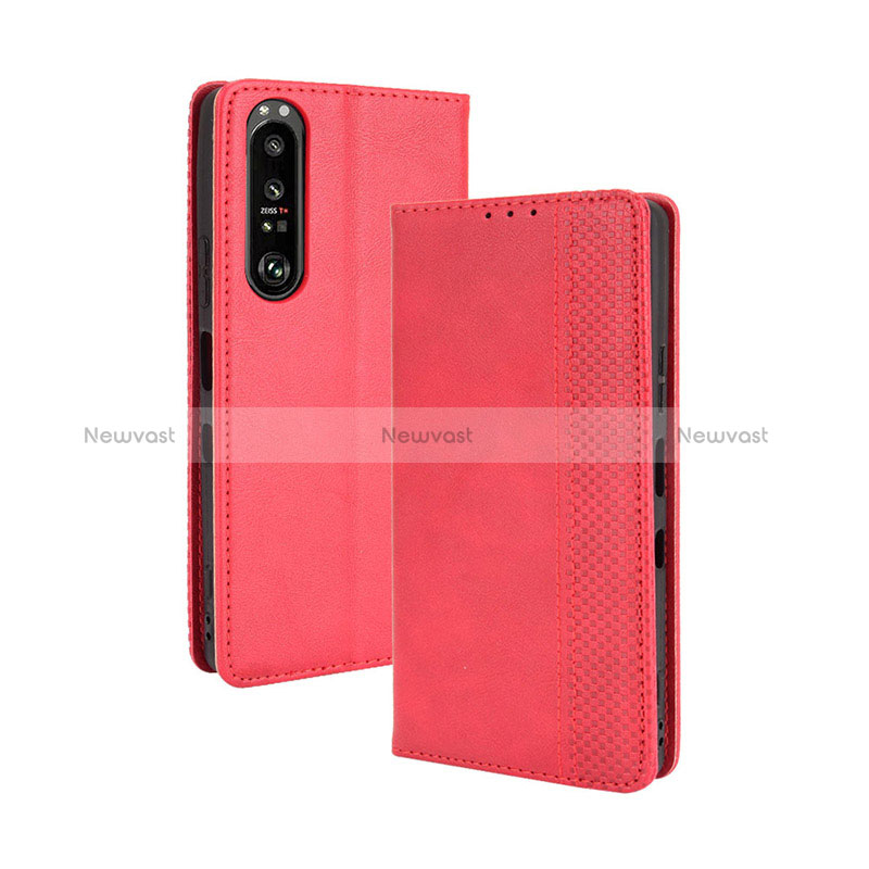 Leather Case Stands Flip Cover Holder BY4 for Sony Xperia 1 III Red