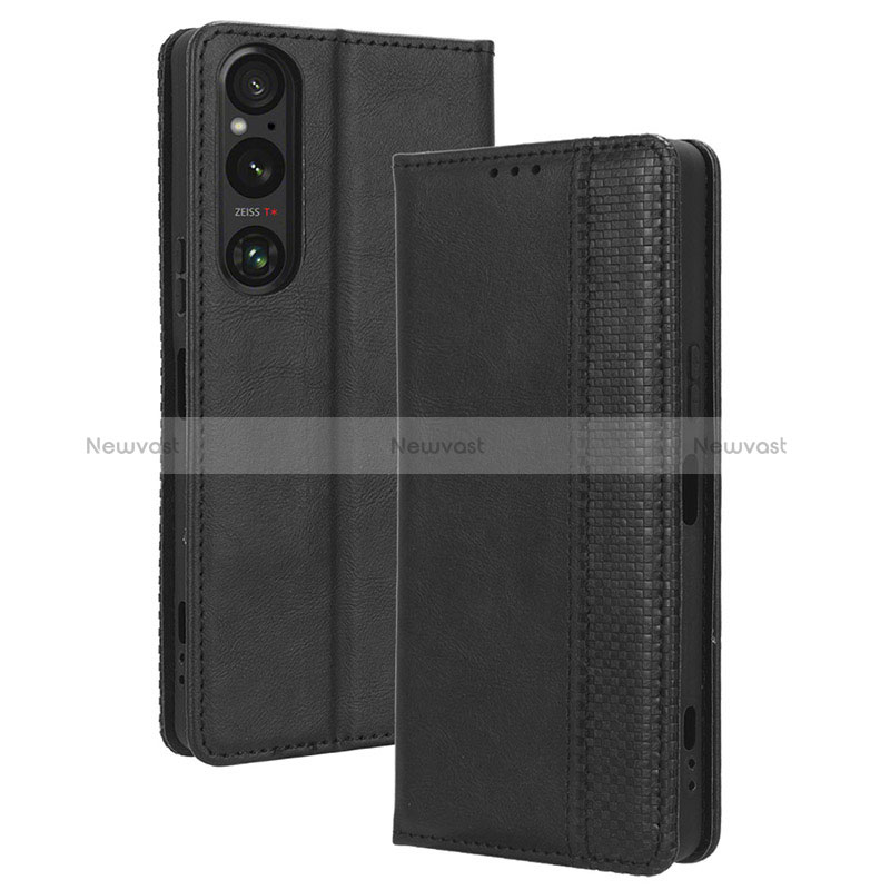 Leather Case Stands Flip Cover Holder BY4 for Sony Xperia 1 V