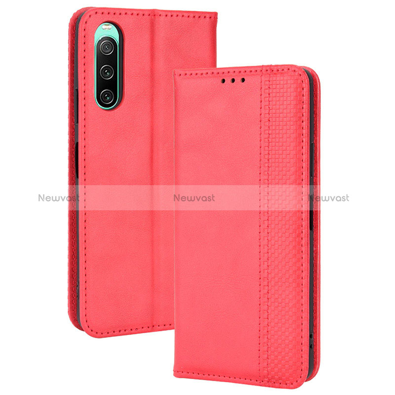 Leather Case Stands Flip Cover Holder BY4 for Sony Xperia 10 IV Red