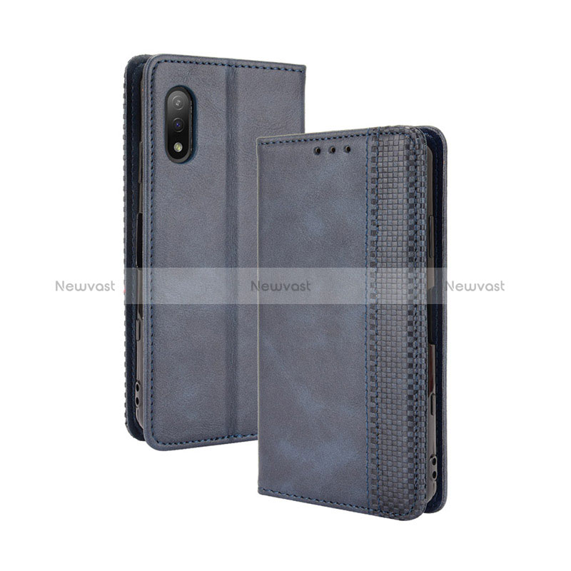 Leather Case Stands Flip Cover Holder BY4 for Sony Xperia Ace II SO-41B Blue