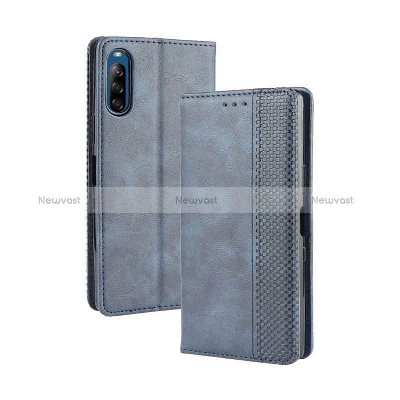 Leather Case Stands Flip Cover Holder BY4 for Sony Xperia L4 Blue