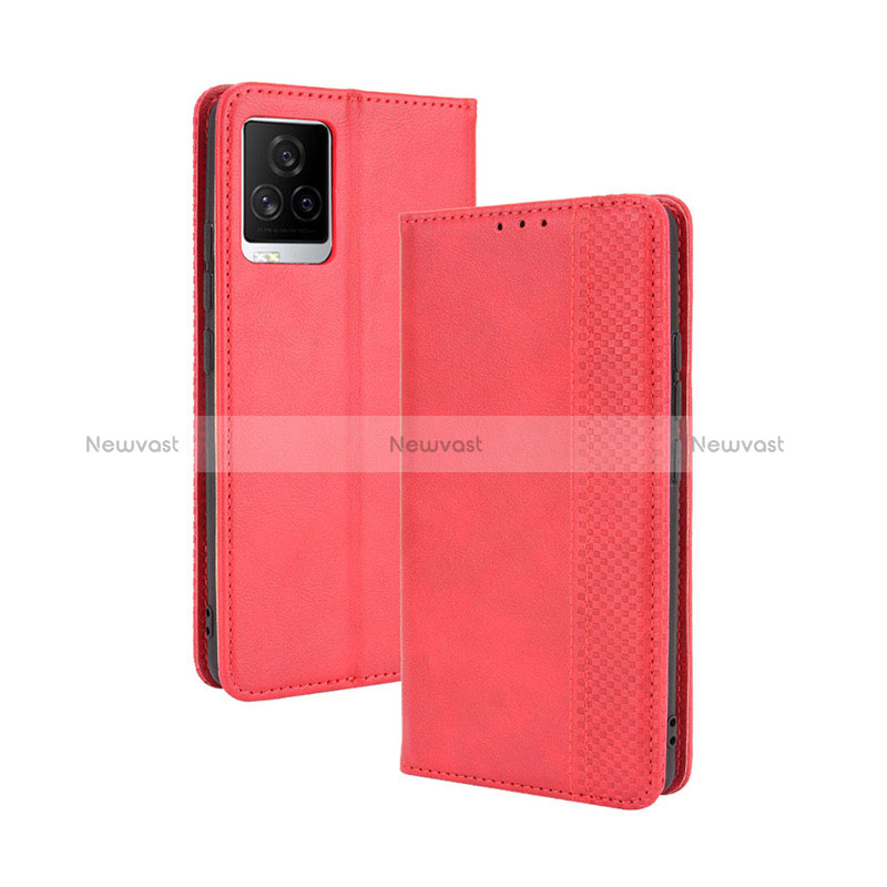 Leather Case Stands Flip Cover Holder BY4 for Vivo iQOO 7 5G Red