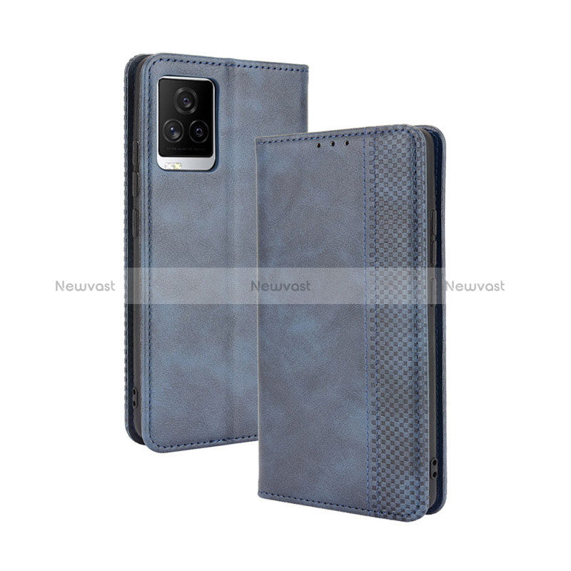 Leather Case Stands Flip Cover Holder BY4 for Vivo iQOO 7 Legend 5G Blue