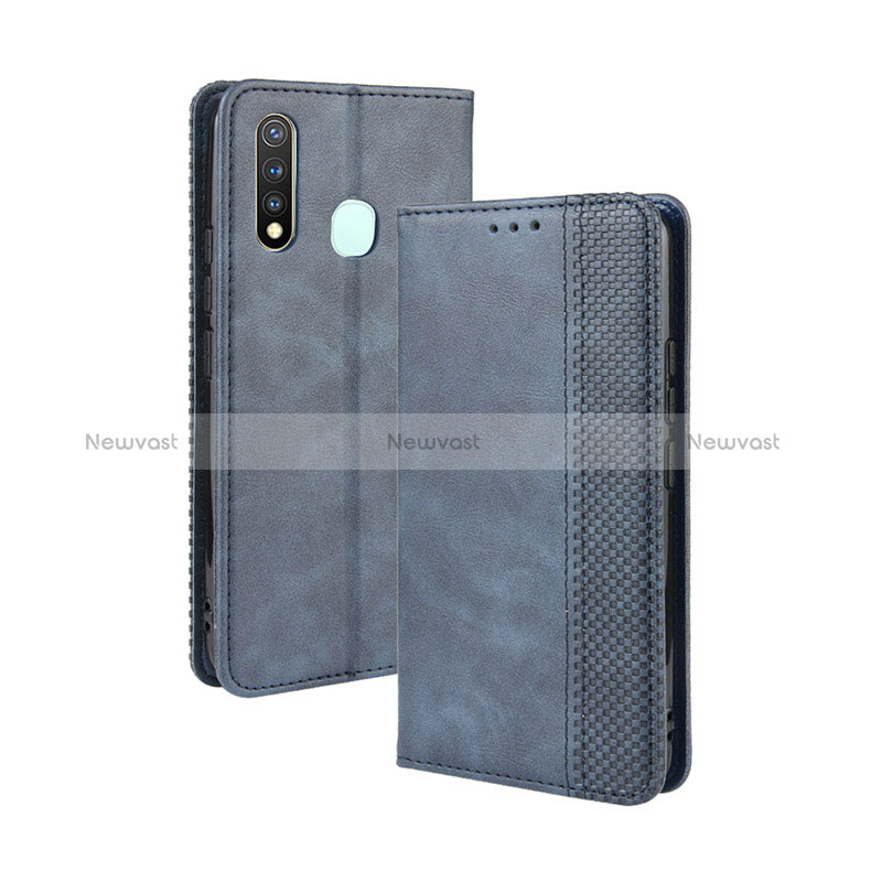 Leather Case Stands Flip Cover Holder BY4 for Vivo iQOO U3 4G Blue