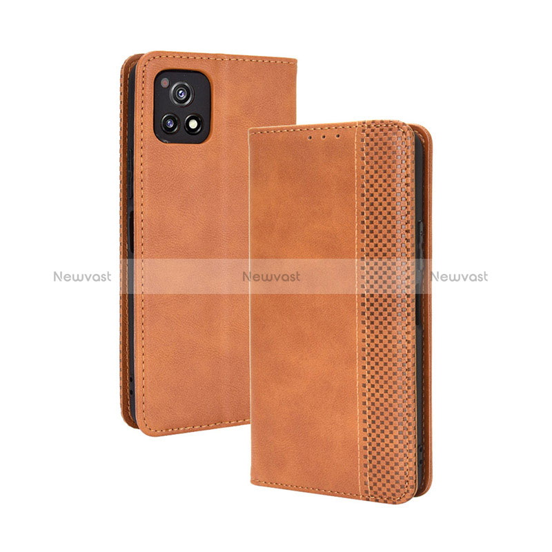 Leather Case Stands Flip Cover Holder BY4 for Vivo iQOO U3 5G Brown