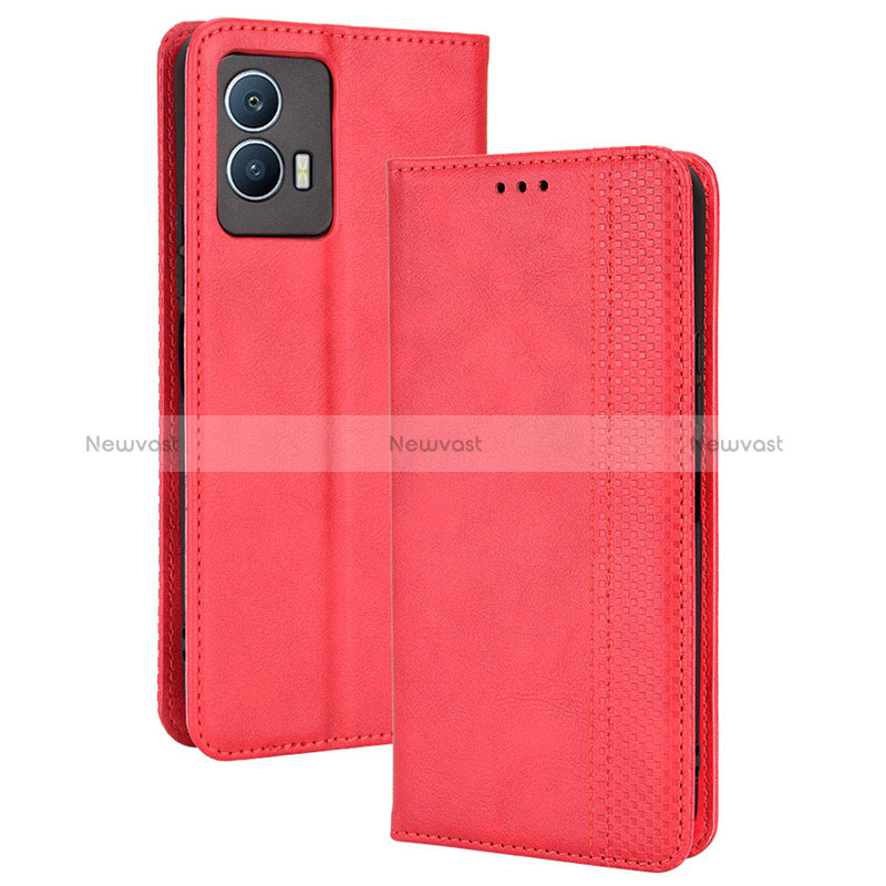 Leather Case Stands Flip Cover Holder BY4 for Vivo iQOO U5 5G Red