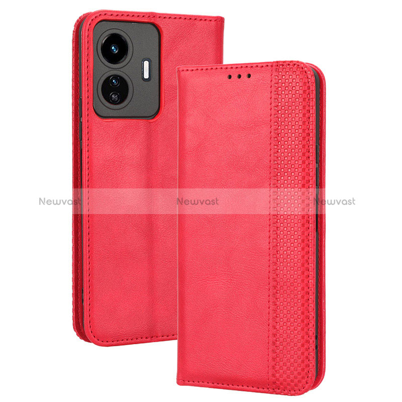 Leather Case Stands Flip Cover Holder BY4 for Vivo iQOO Z6 Lite 5G Red