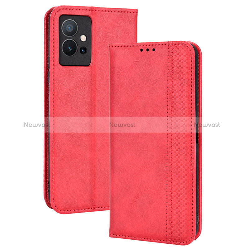 Leather Case Stands Flip Cover Holder BY4 for Vivo T1 5G India Red