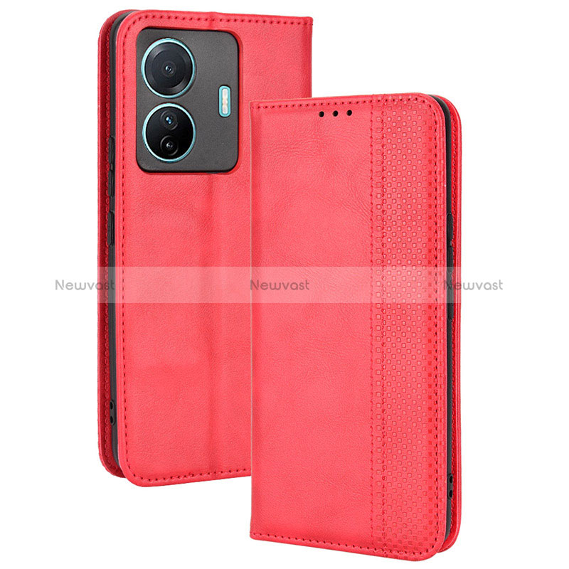 Leather Case Stands Flip Cover Holder BY4 for Vivo T1 5G Red