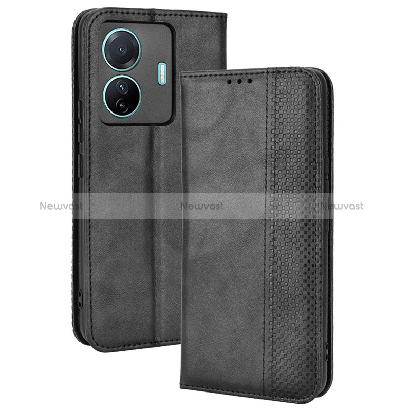 Leather Case Stands Flip Cover Holder BY4 for Vivo T1 Pro 5G Black