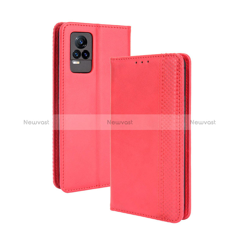 Leather Case Stands Flip Cover Holder BY4 for Vivo V21e 4G Red