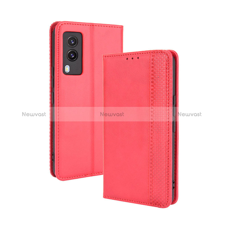 Leather Case Stands Flip Cover Holder BY4 for Vivo V21e 5G Red