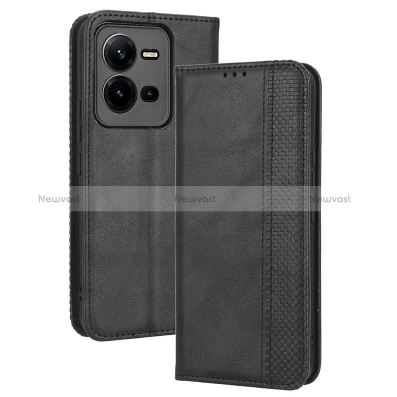 Leather Case Stands Flip Cover Holder BY4 for Vivo V25 5G Black