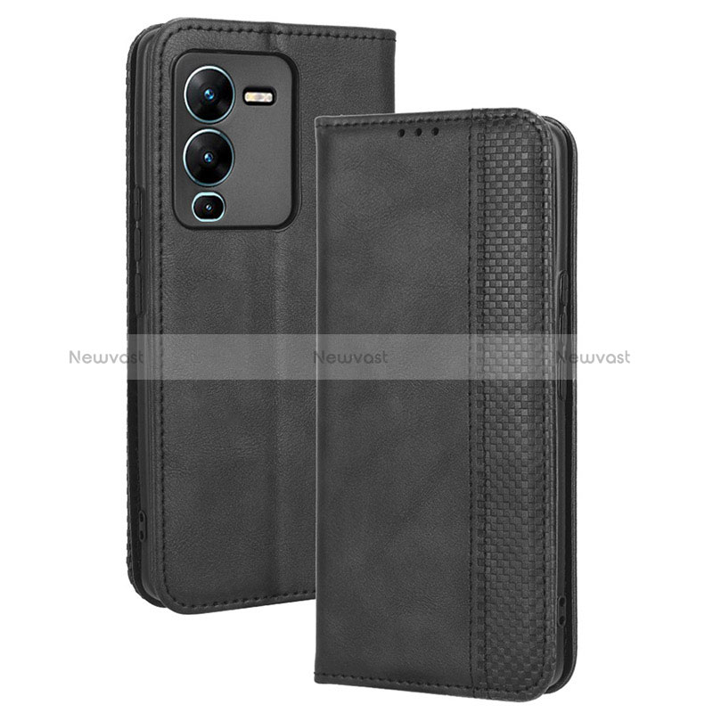 Leather Case Stands Flip Cover Holder BY4 for Vivo V25 Pro 5G Black