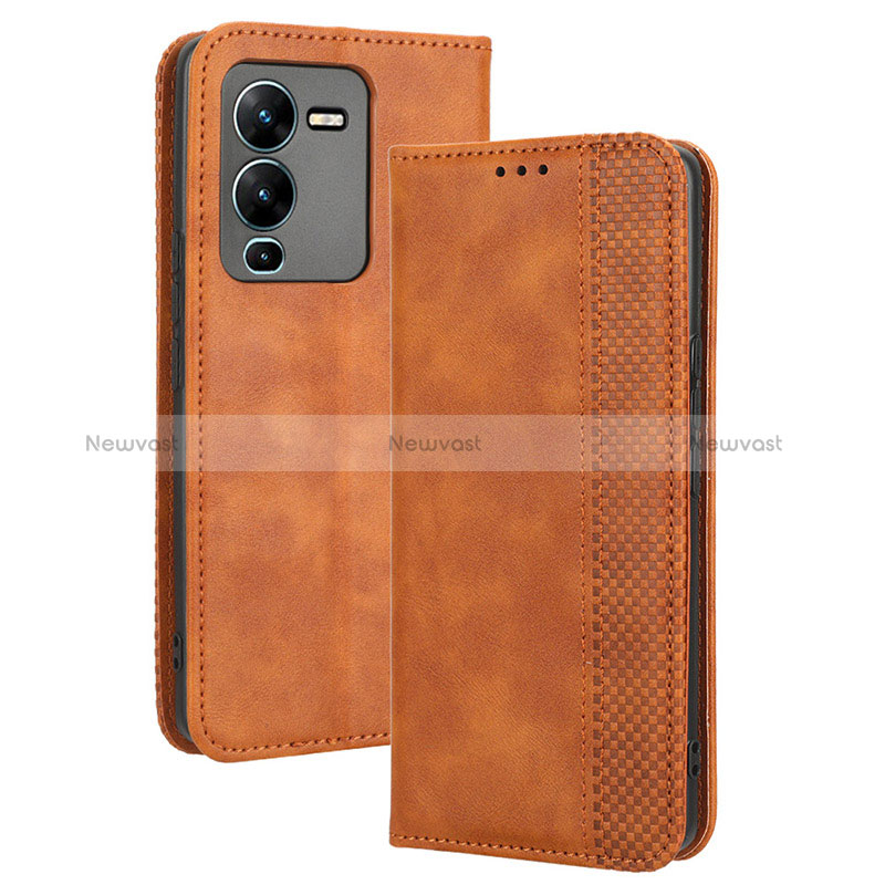 Leather Case Stands Flip Cover Holder BY4 for Vivo V25 Pro 5G Brown