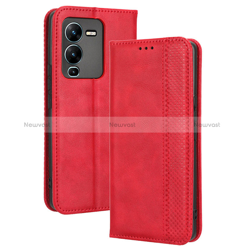 Leather Case Stands Flip Cover Holder BY4 for Vivo V25 Pro 5G Red