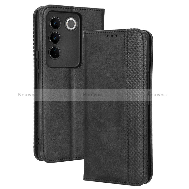 Leather Case Stands Flip Cover Holder BY4 for Vivo V27 Pro 5G Black