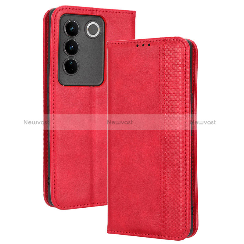 Leather Case Stands Flip Cover Holder BY4 for Vivo V27 Pro 5G Red