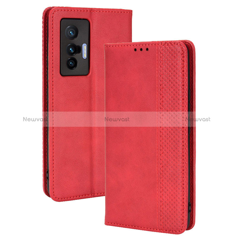 Leather Case Stands Flip Cover Holder BY4 for Vivo X70 5G Red