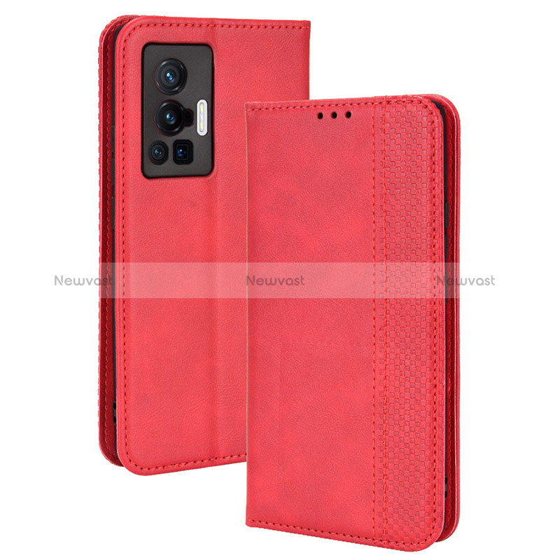 Leather Case Stands Flip Cover Holder BY4 for Vivo X70 Pro 5G Red