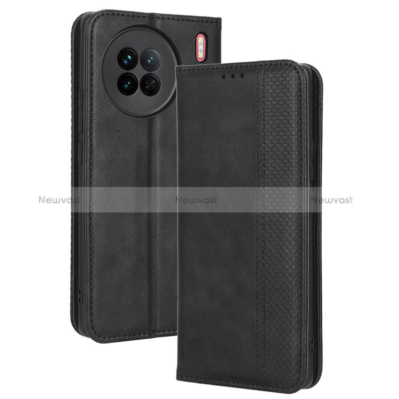 Leather Case Stands Flip Cover Holder BY4 for Vivo X90 5G Black