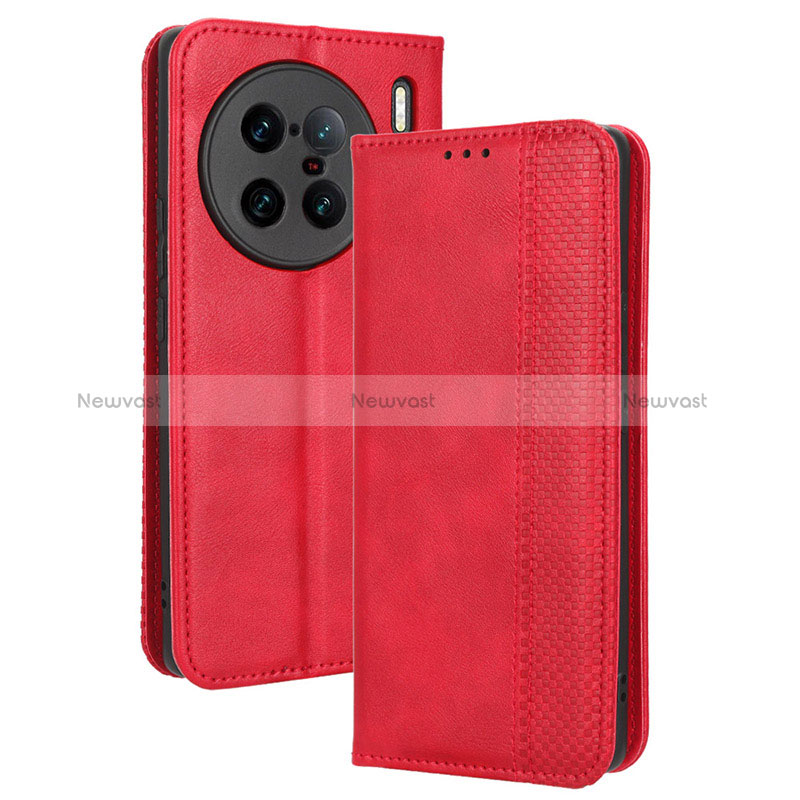 Leather Case Stands Flip Cover Holder BY4 for Vivo X90 Pro+ Plus 5G Red