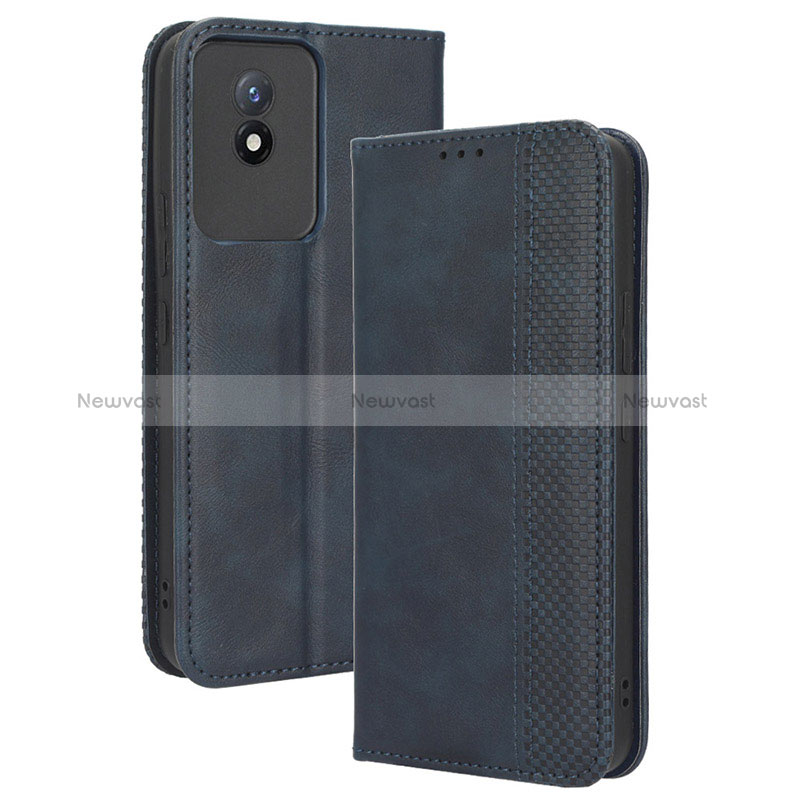 Leather Case Stands Flip Cover Holder BY4 for Vivo Y02A Blue