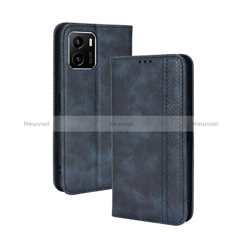 Leather Case Stands Flip Cover Holder BY4 for Vivo Y15A Blue