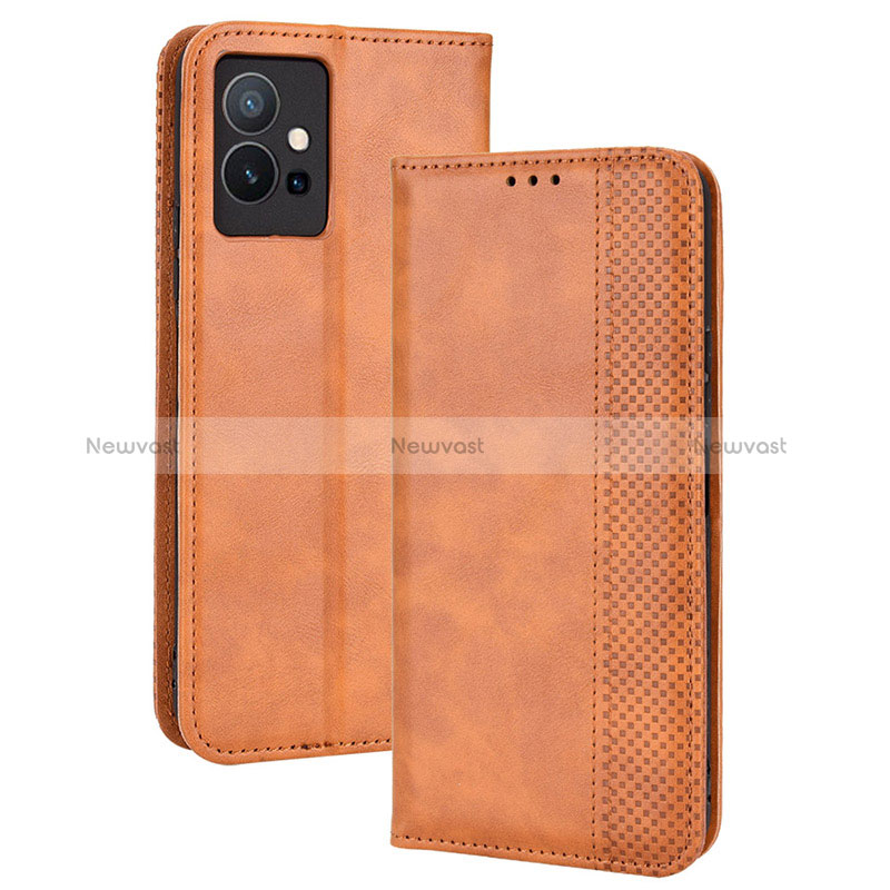 Leather Case Stands Flip Cover Holder BY4 for Vivo Y30 5G Brown