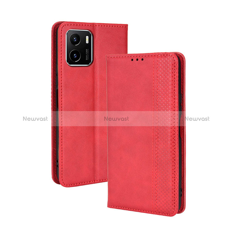 Leather Case Stands Flip Cover Holder BY4 for Vivo Y32t Red