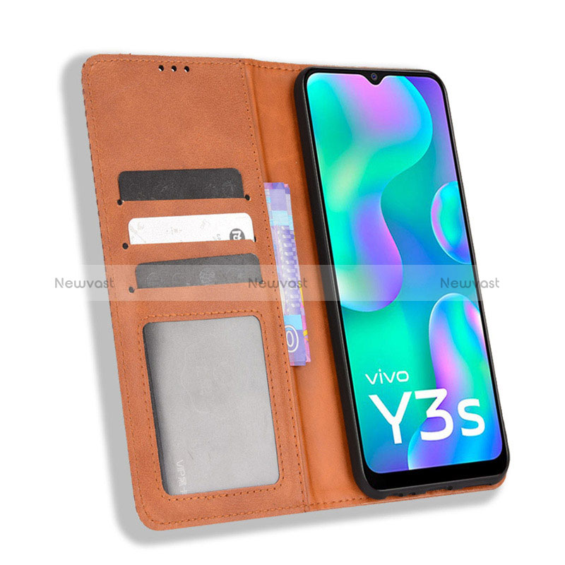 Leather Case Stands Flip Cover Holder BY4 for Vivo Y3s (2021)