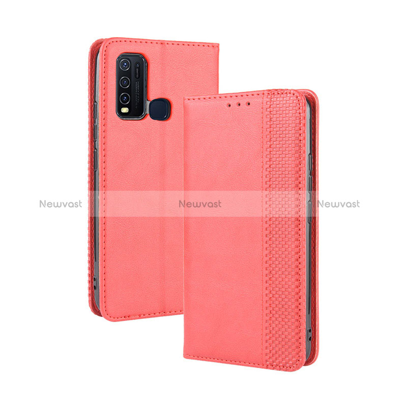 Leather Case Stands Flip Cover Holder BY4 for Vivo Y50 Red