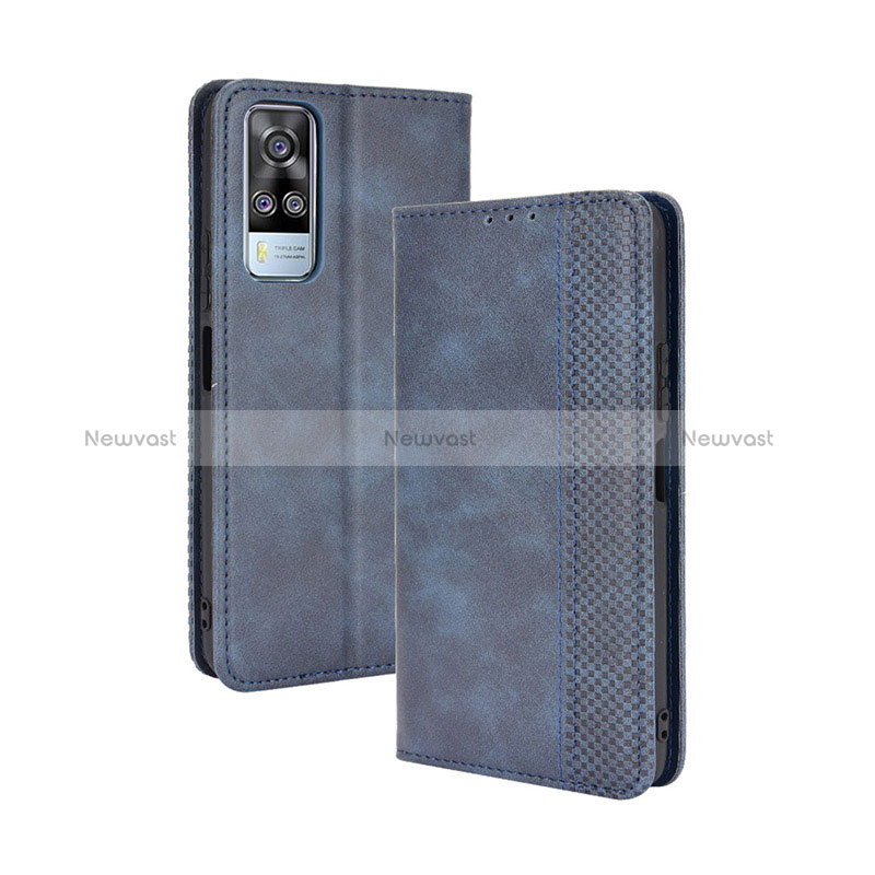 Leather Case Stands Flip Cover Holder BY4 for Vivo Y51 (2021) Blue